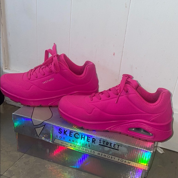 Skechers Women's Vibrant Pink Lace-Up Sneakers - Picture 3 of 5